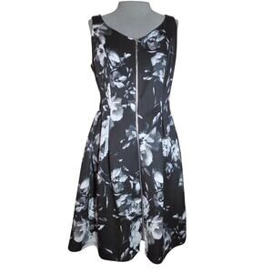 Black Floral Sleeveless V Neck Dress Size 6